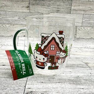 Brand New Sleigh Bell Bistro Hello Kitty 14 Oz Christmas Mug w/Glitter Handle